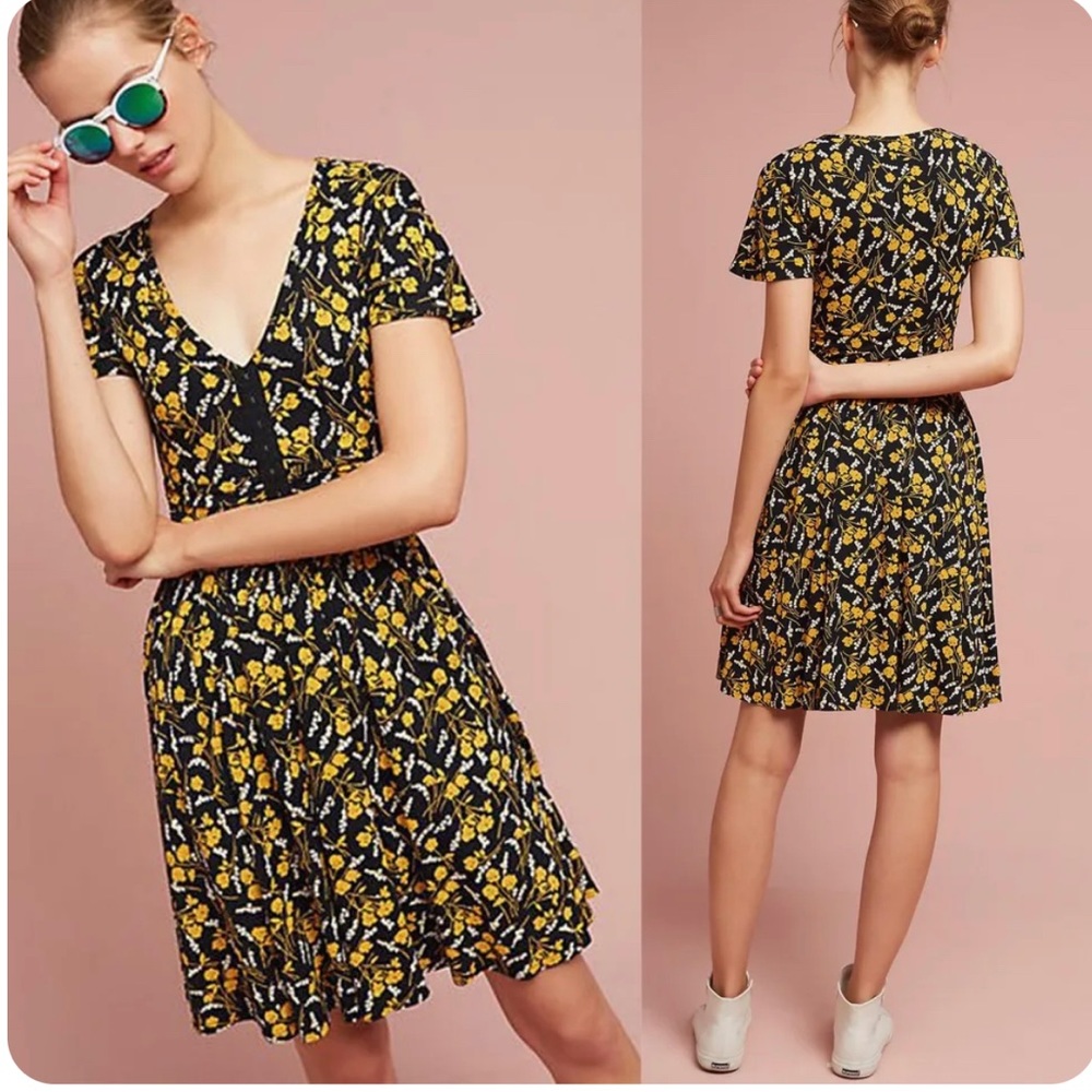 Anthropologie Maeve Summer Breeze Dress Floral Black